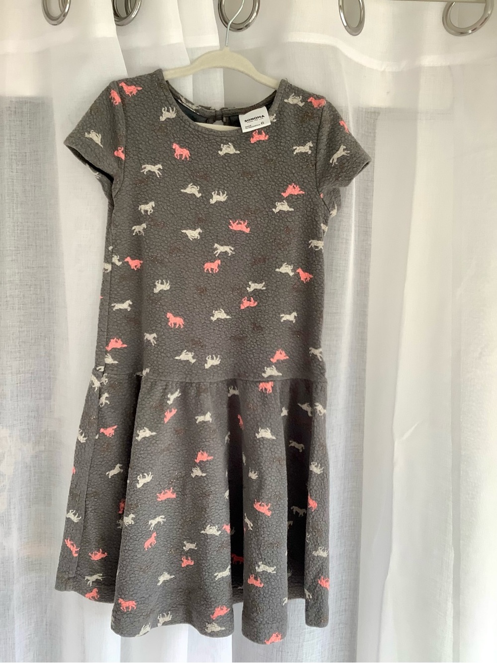 Sonoma Gray Dress with Pink and Cream Animal Print - Kids Casual